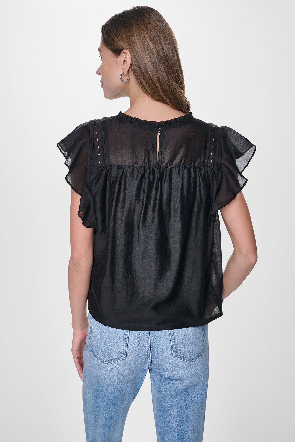 DKNY PLEATED STUDDED BLOUSE
