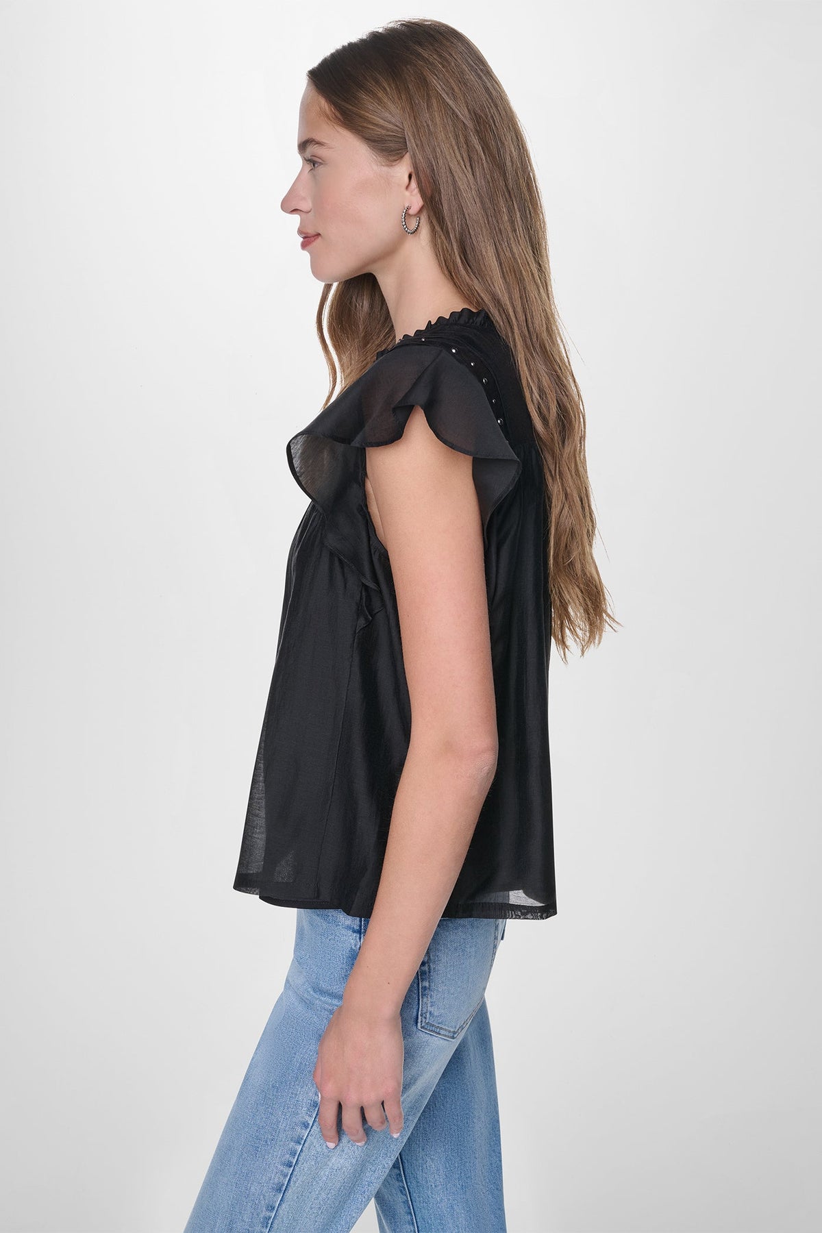 DKNY PLEATED STUDDED BLOUSE