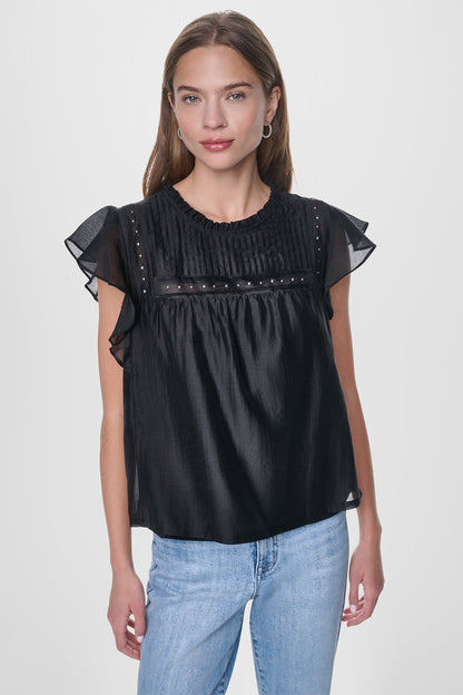 DKNY PLEATED STUDDED BLOUSE