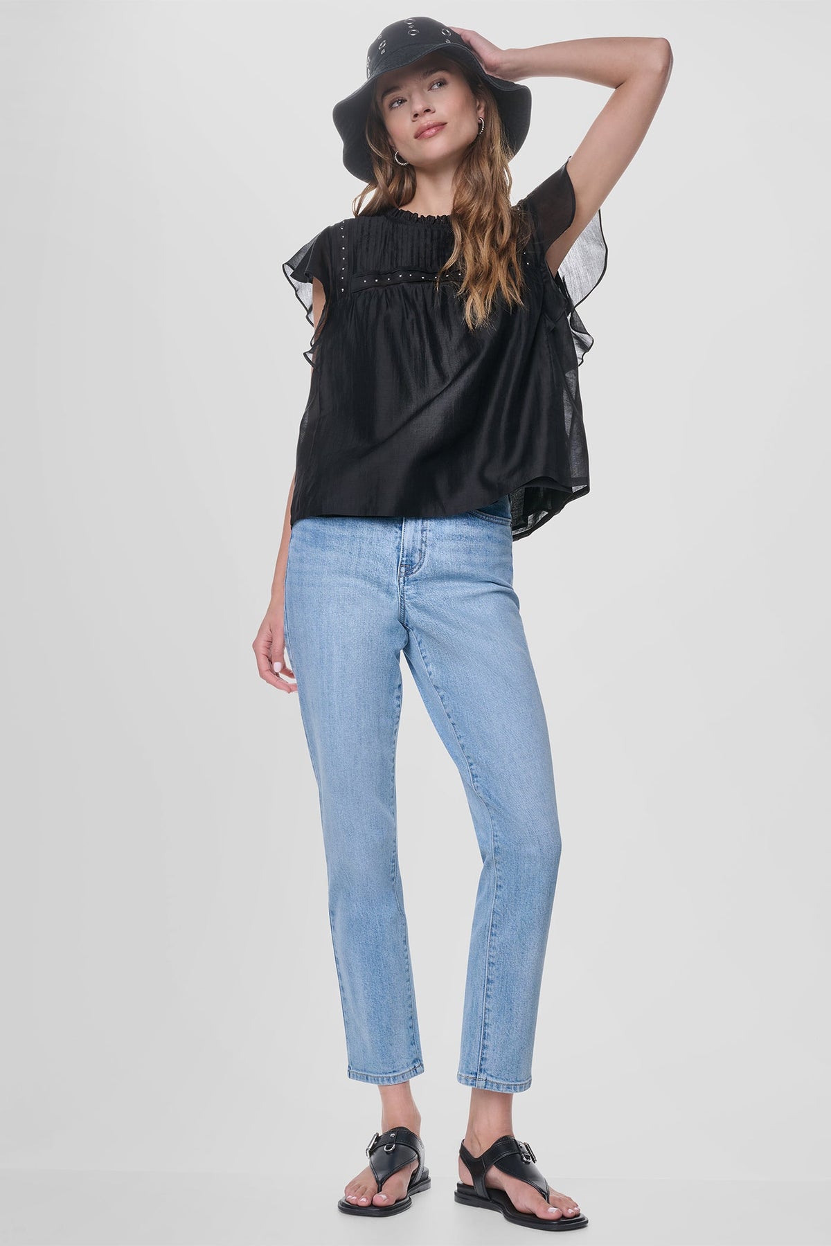 DKNY PLEATED STUDDED BLOUSE