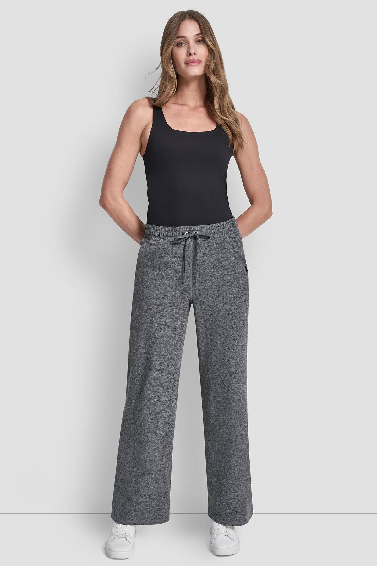 DKNY MID-RISE SPACEDYE WIDE-LEG PANT