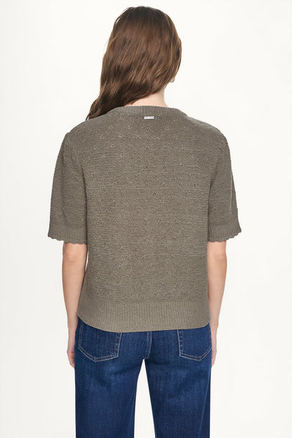 DKNY ELBOW SLEEVE CHENILLE CARDIGAN