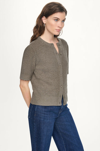 DKNY ELBOW SLEEVE CHENILLE CARDIGAN