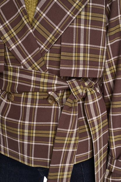 DKNY PLAID DOUBLE BREASTED SHORT TRENCH