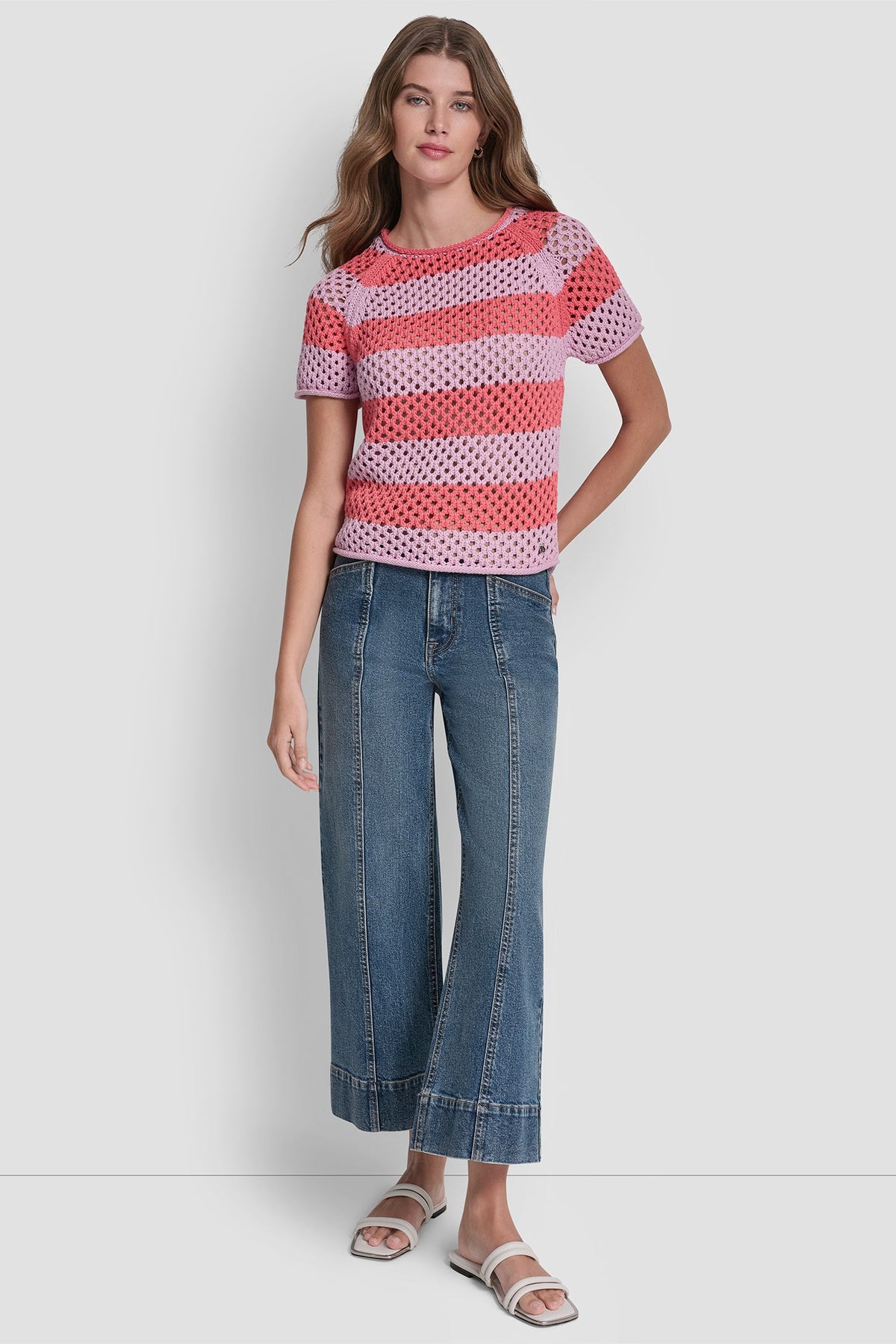 DKNY OPEN STITCH STRIPE SWEATER