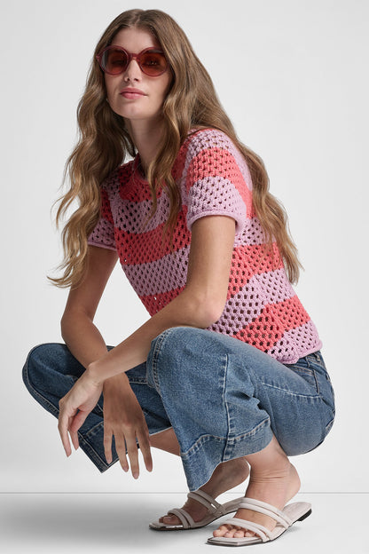 DKNY OPEN STITCH STRIPE SWEATER