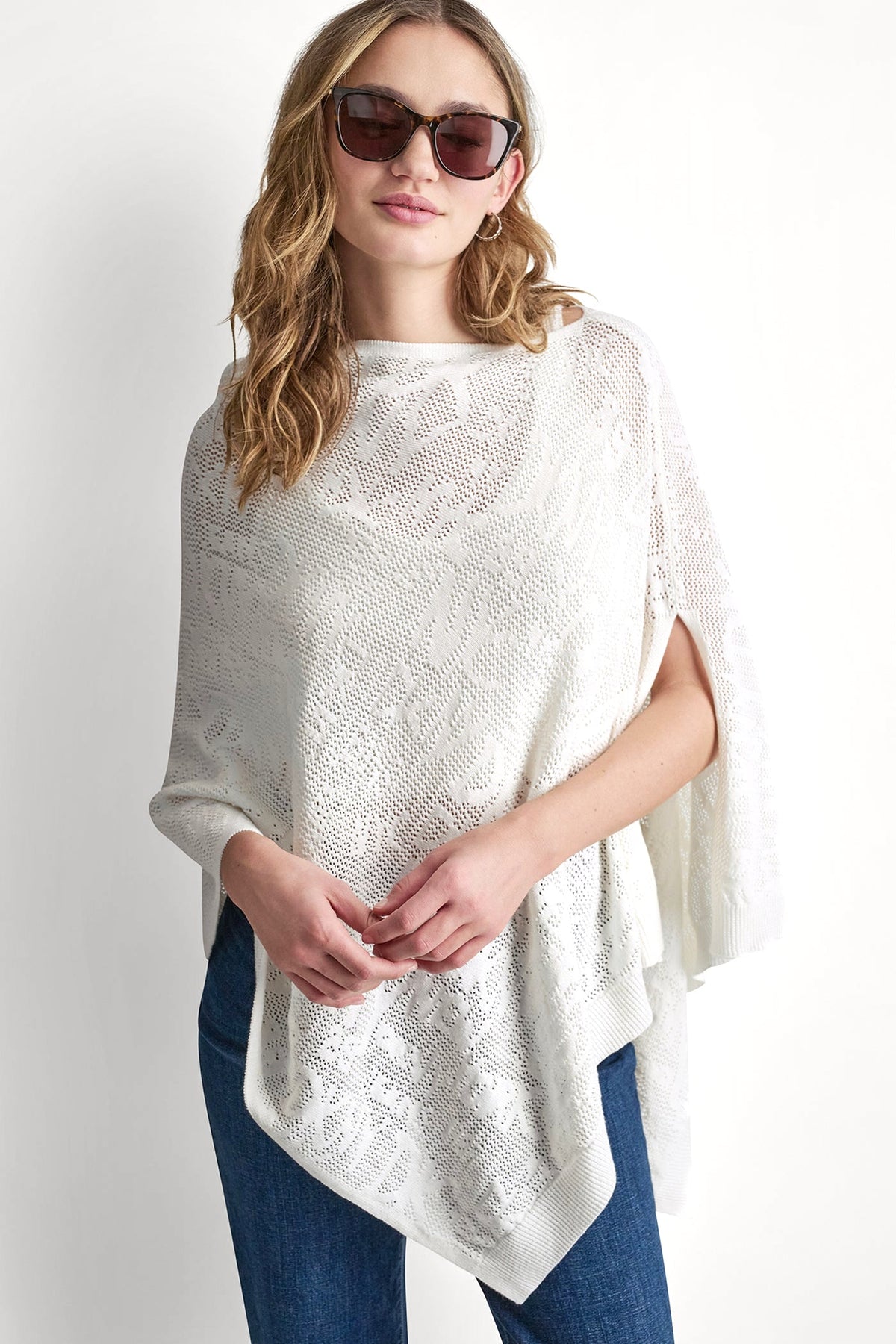 DKNY ASYMMETRIC LOGO POINTELLE PONCHO