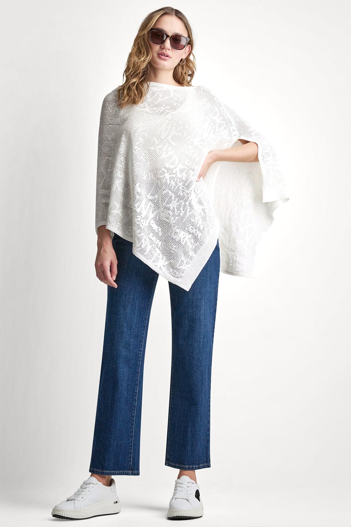 DKNY ASYMMETRIC LOGO POINTELLE PONCHO