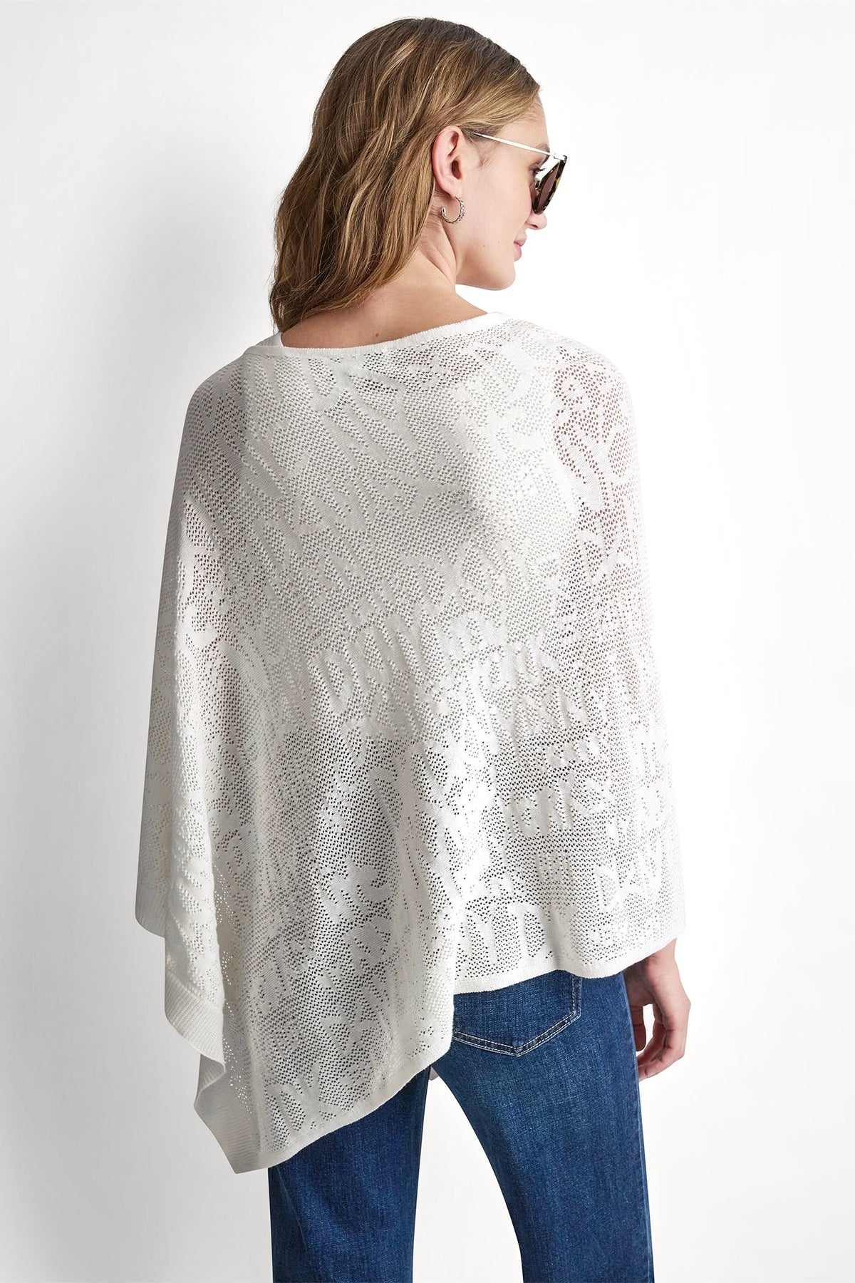 DKNY ASYMMETRIC LOGO POINTELLE PONCHO
