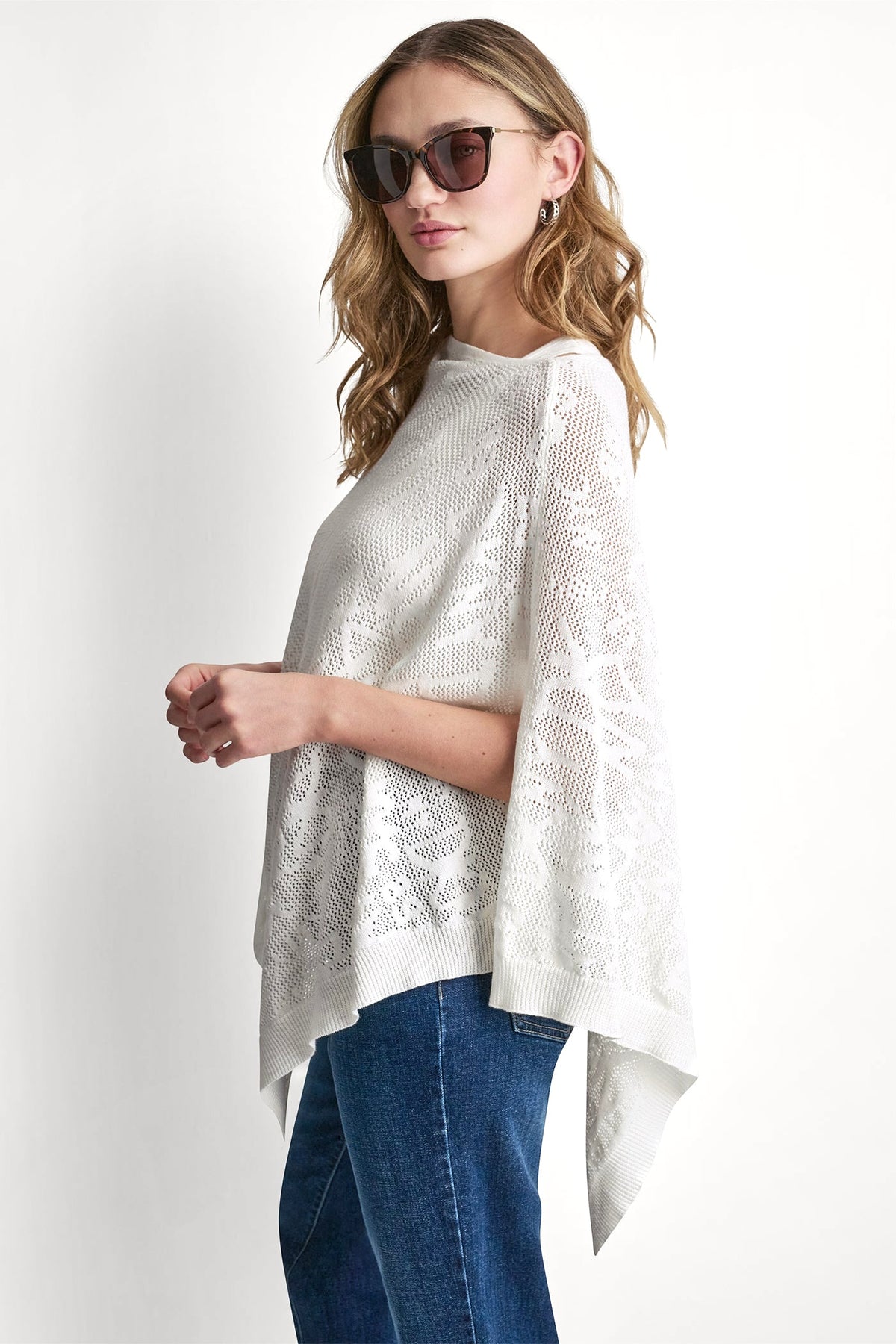 DKNY ASYMMETRIC LOGO POINTELLE PONCHO