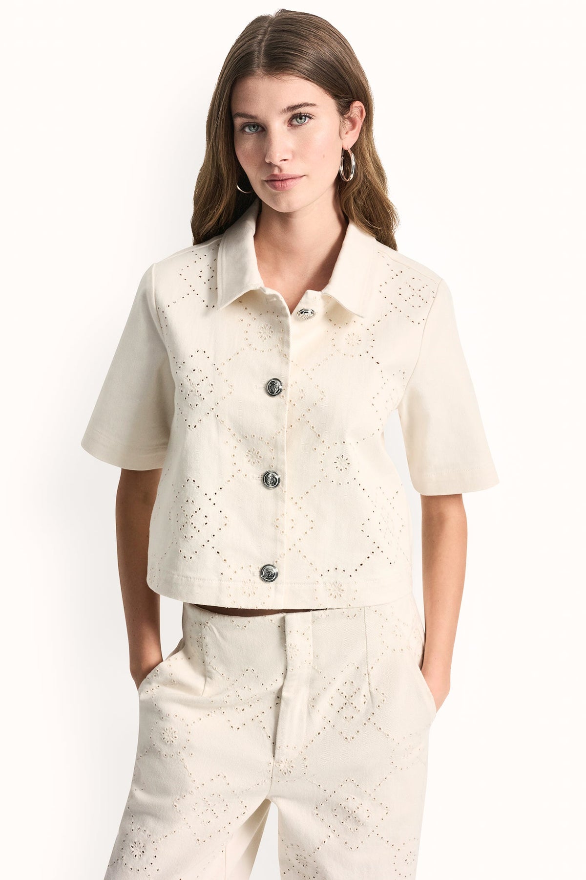 DKNY TEXTURE TWILL BUTTON-FRONT SHIRT