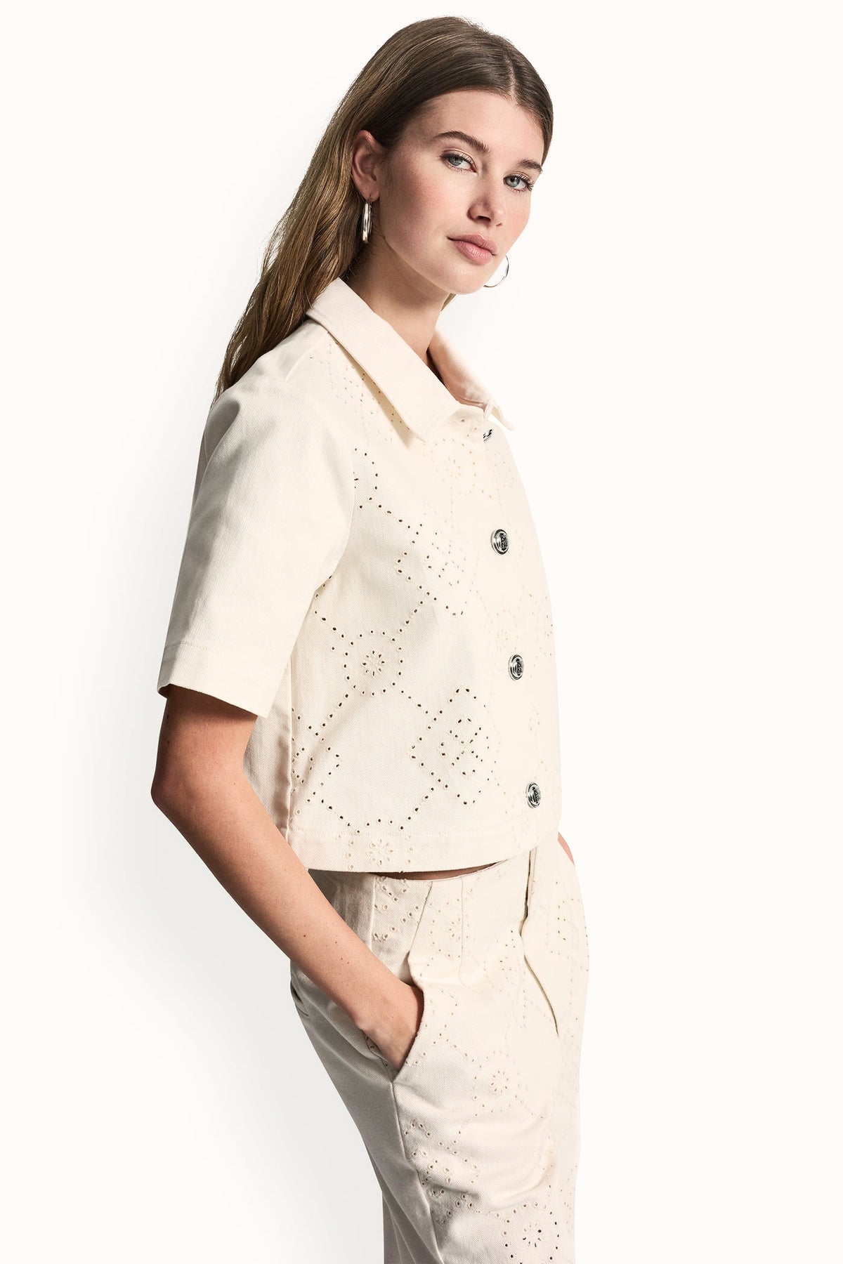 DKNY TEXTURE TWILL BUTTON-FRONT SHIRT