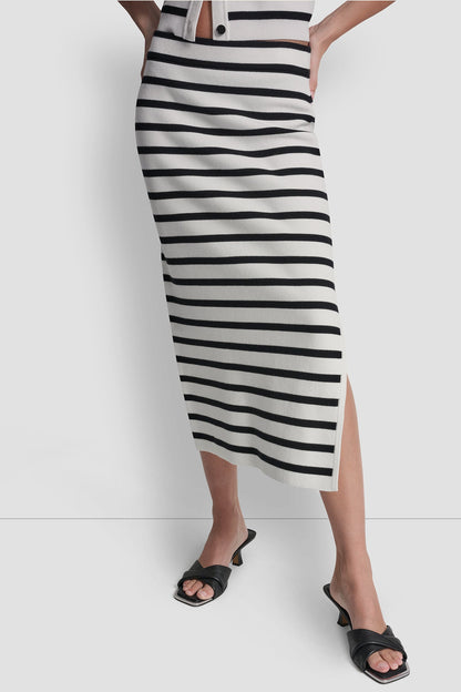 DKNY STRIPED MIDI SKIRT WITH SIDE SLIT