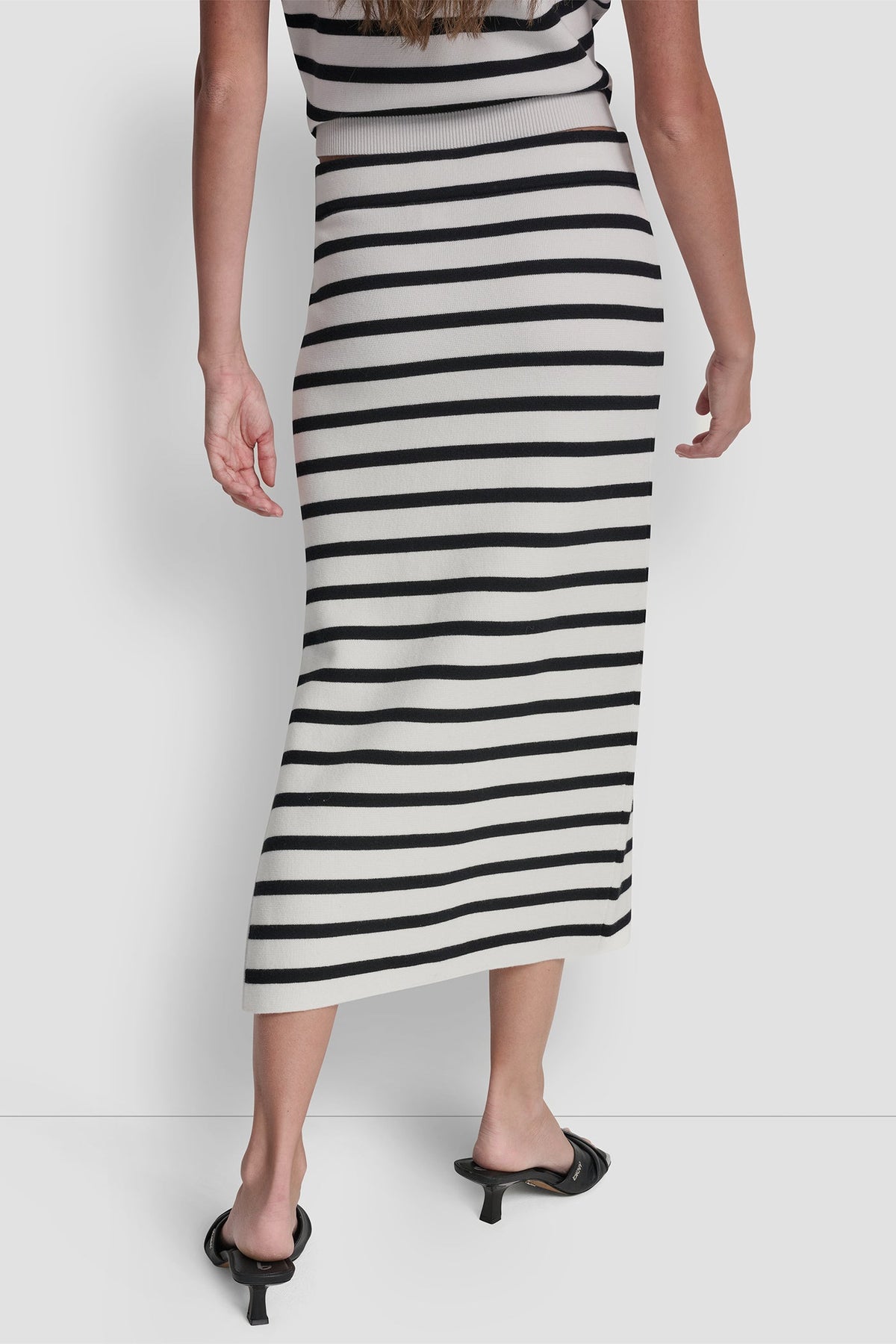 DKNY STRIPED MIDI SKIRT WITH SIDE SLIT