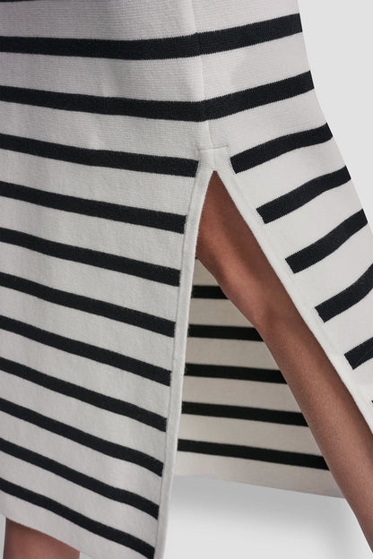 DKNY STRIPED MIDI SKIRT WITH SIDE SLIT