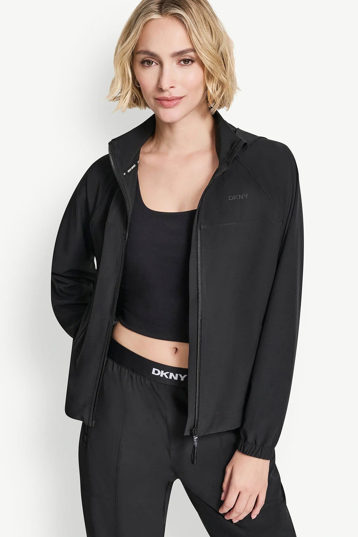 DKNY LOGO HOODED SHORT JACKET