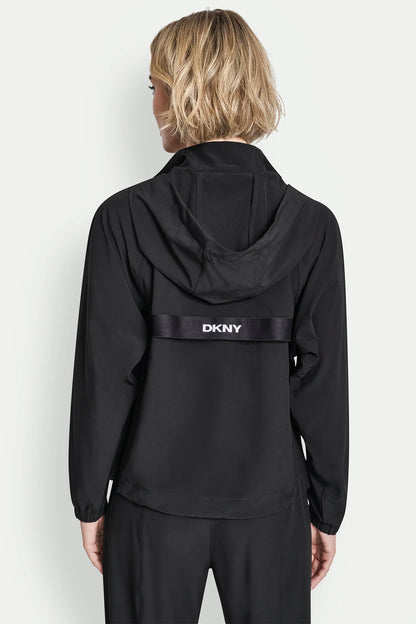 DKNY LOGO HOODED SHORT JACKET