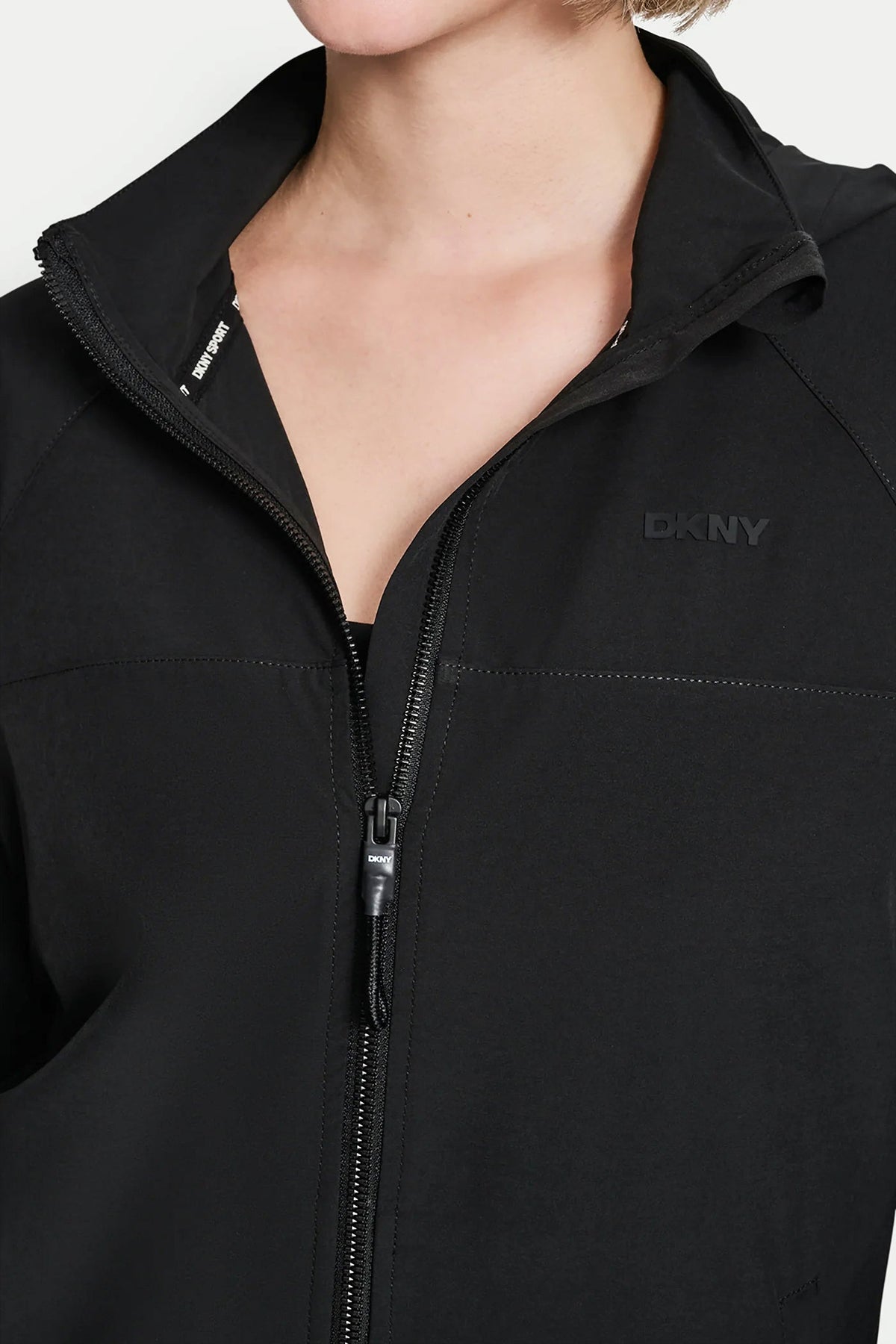 DKNY LOGO HOODED SHORT JACKET