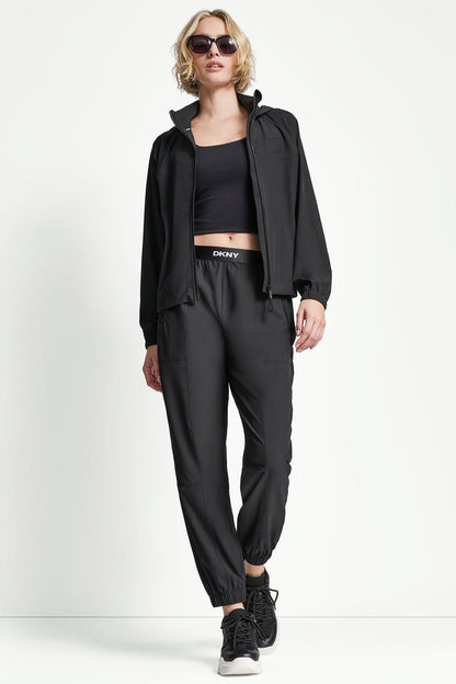 DKNY LOGO HOODED SHORT JACKET