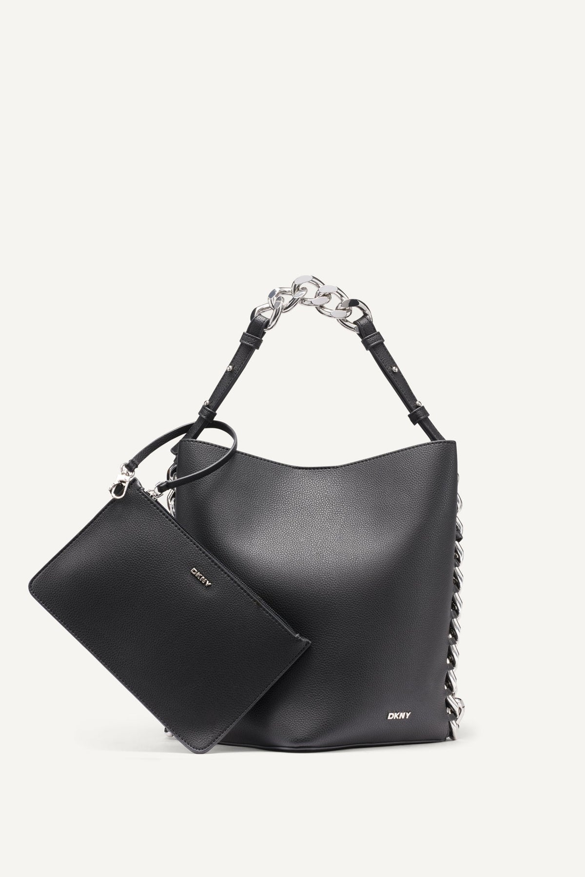 DKNY RIONA CHAIN-TRIMMED BUCKET BAG