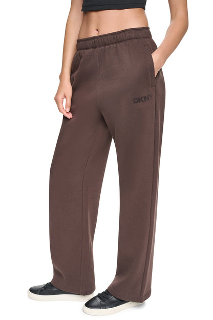 DKNY HIGH RISE FLOCKED LOGO RELAXED PANT