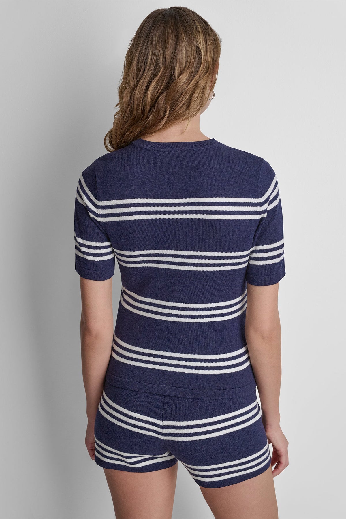DKNY ELBOW SLEEVE STRIPED SWEATER