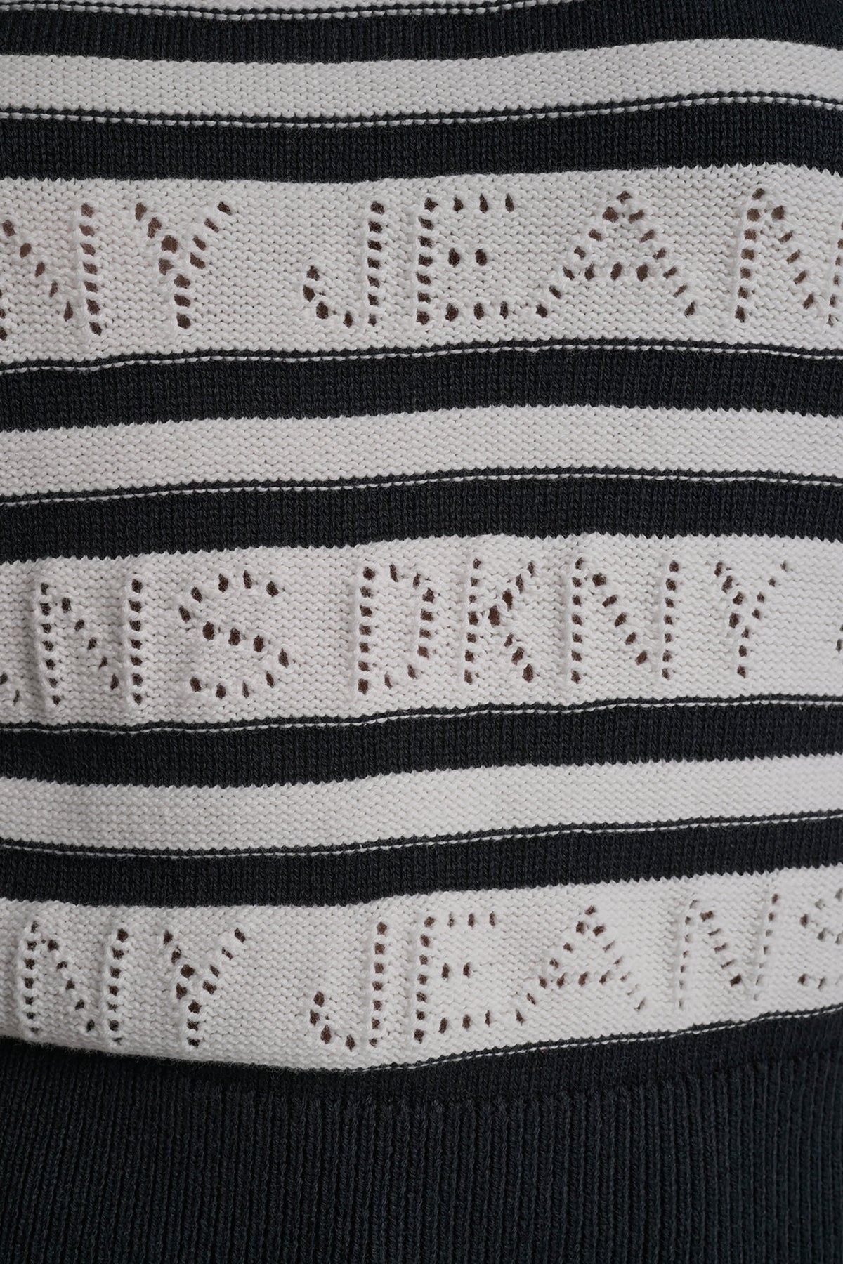DKNY LOGO POINTELLE STRIPED SWEATER