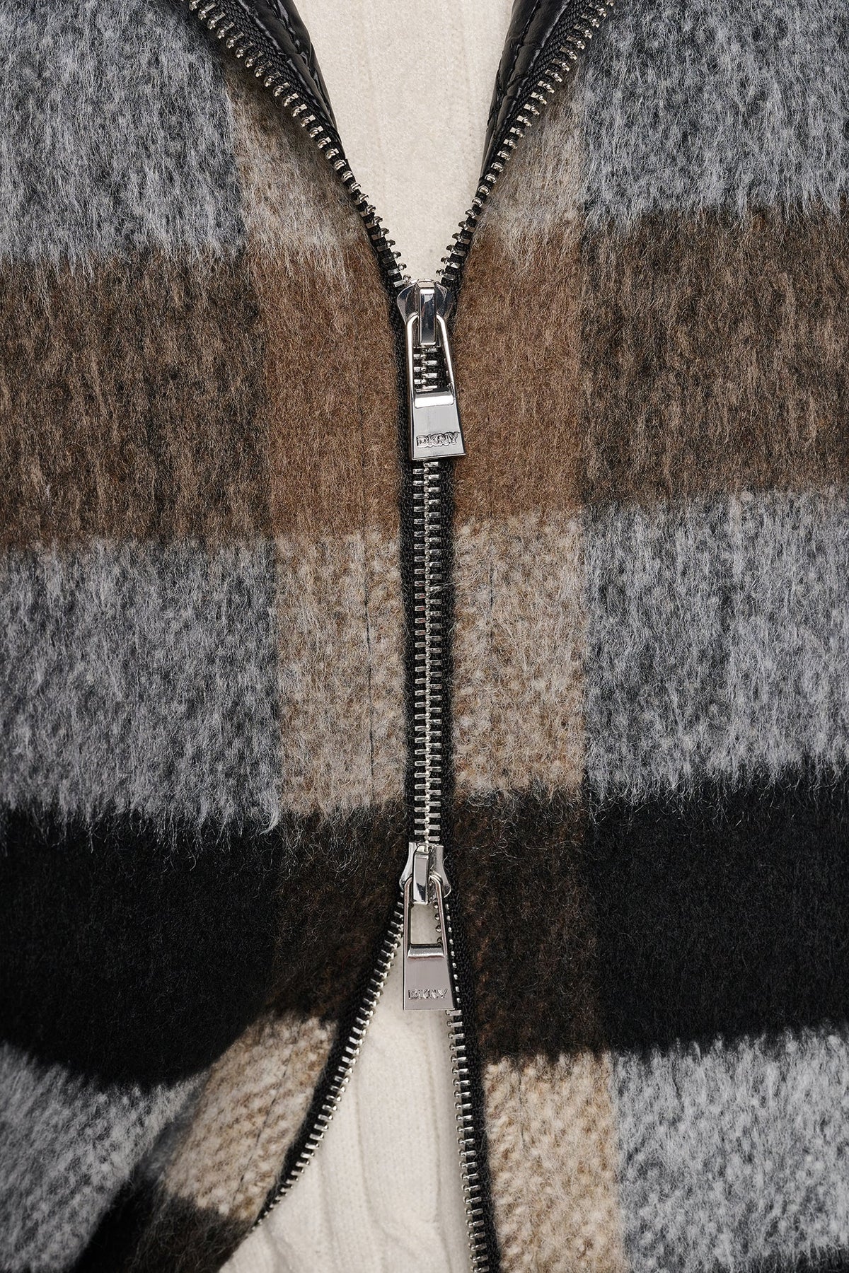 DKNY PLAID HOODED CAPE COAT