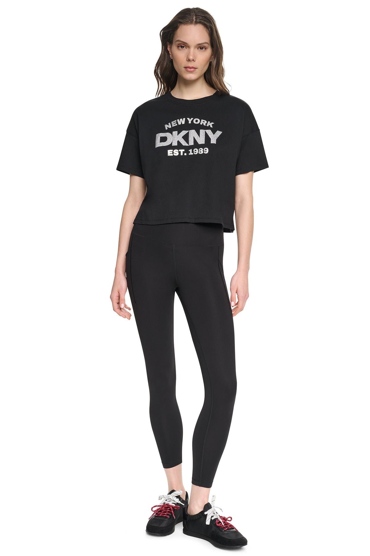 DKNY CROPPED METALLIC LOGO TEE