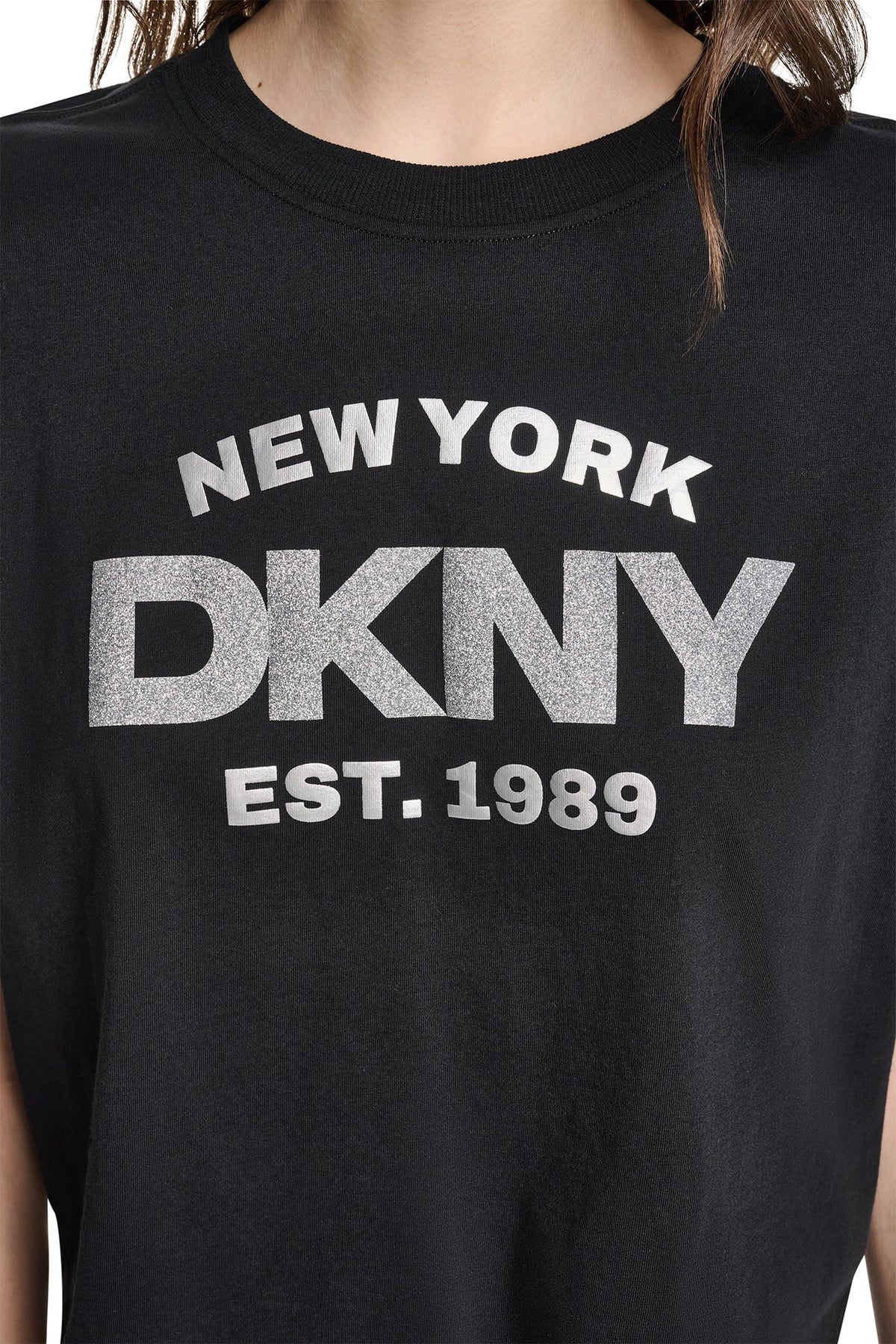 DKNY CROPPED METALLIC LOGO TEE