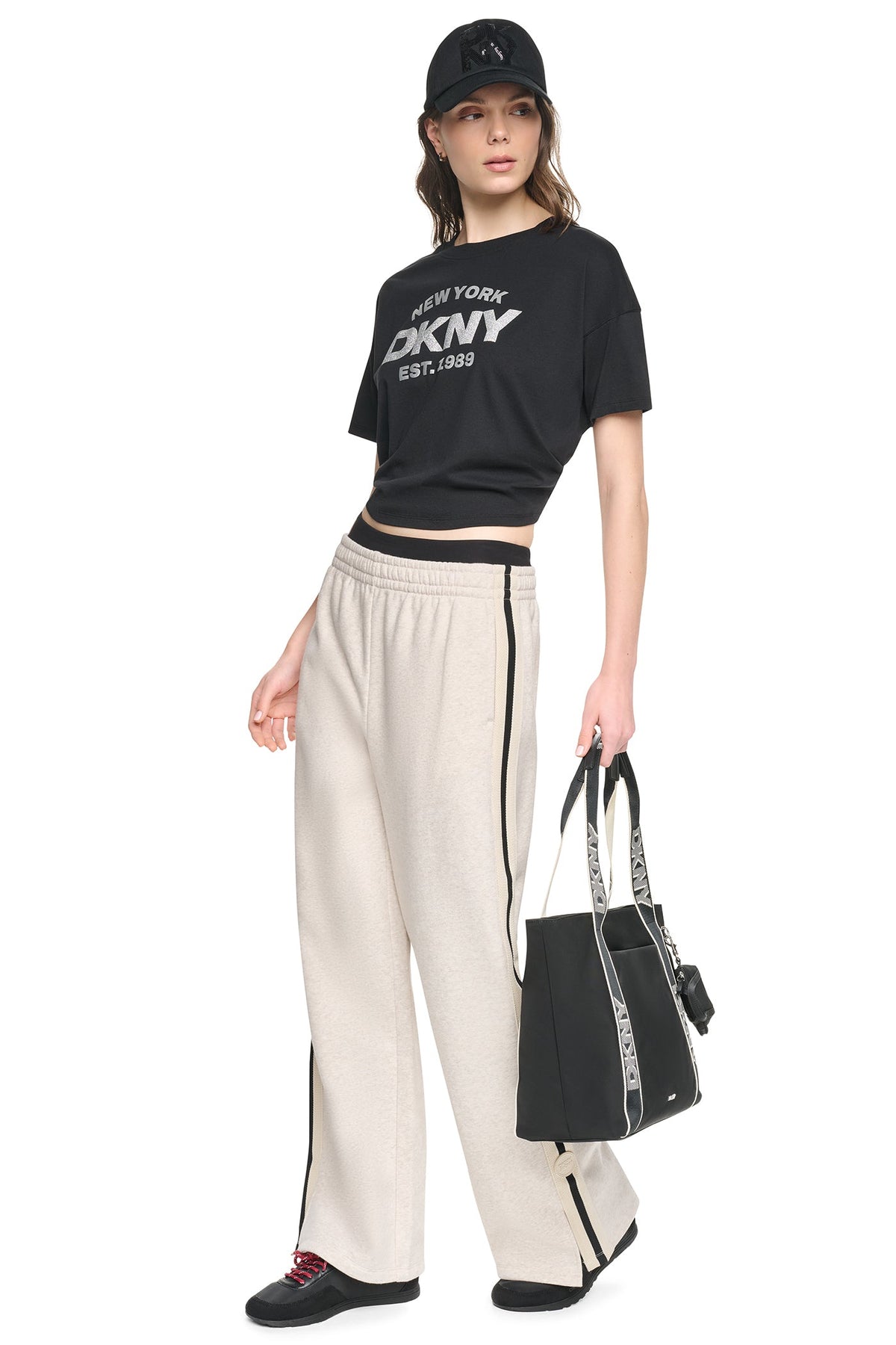 DKNY CROPPED METALLIC LOGO TEE