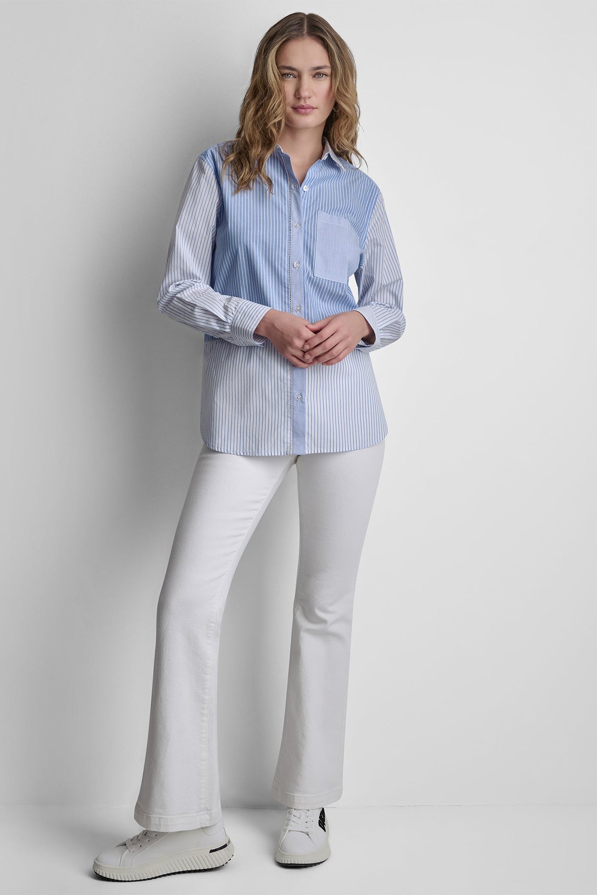 DKNY POPLIN CLASSIC FIT SHIRT WITH MIXED STRIPES