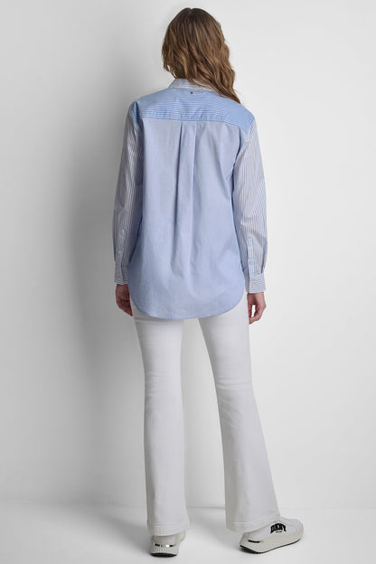 DKNY POPLIN CLASSIC FIT SHIRT WITH MIXED STRIPES
