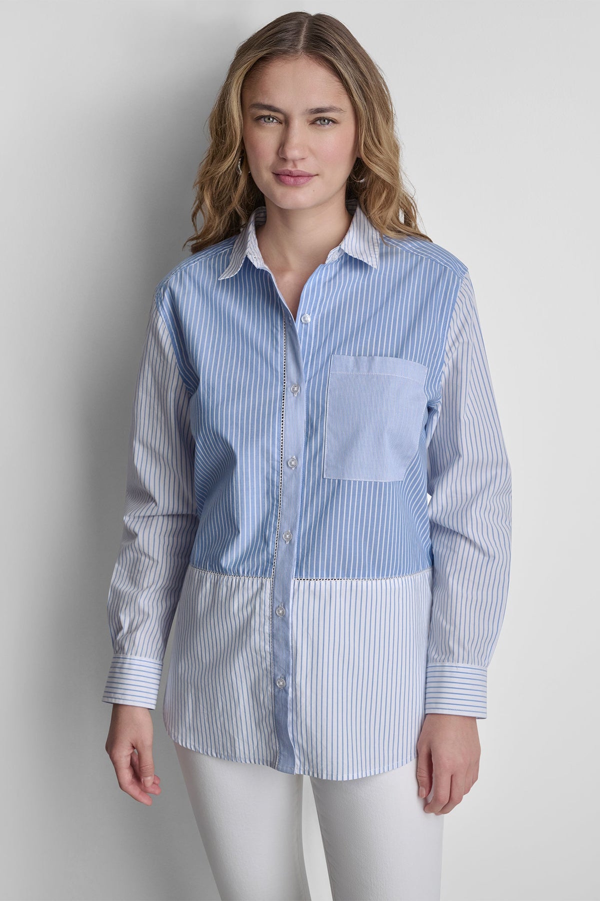 DKNY POPLIN CLASSIC FIT SHIRT WITH MIXED STRIPES