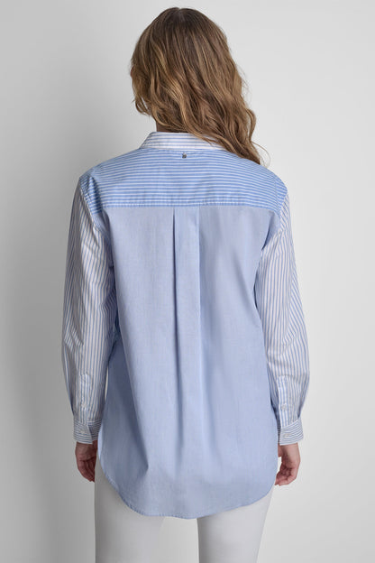 DKNY POPLIN CLASSIC FIT SHIRT WITH MIXED STRIPES