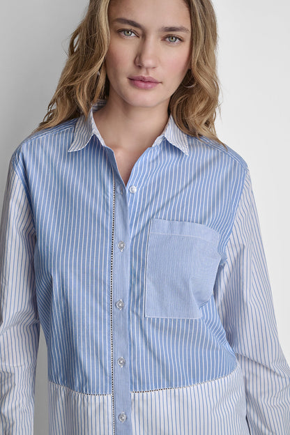 DKNY POPLIN CLASSIC FIT SHIRT WITH MIXED STRIPES