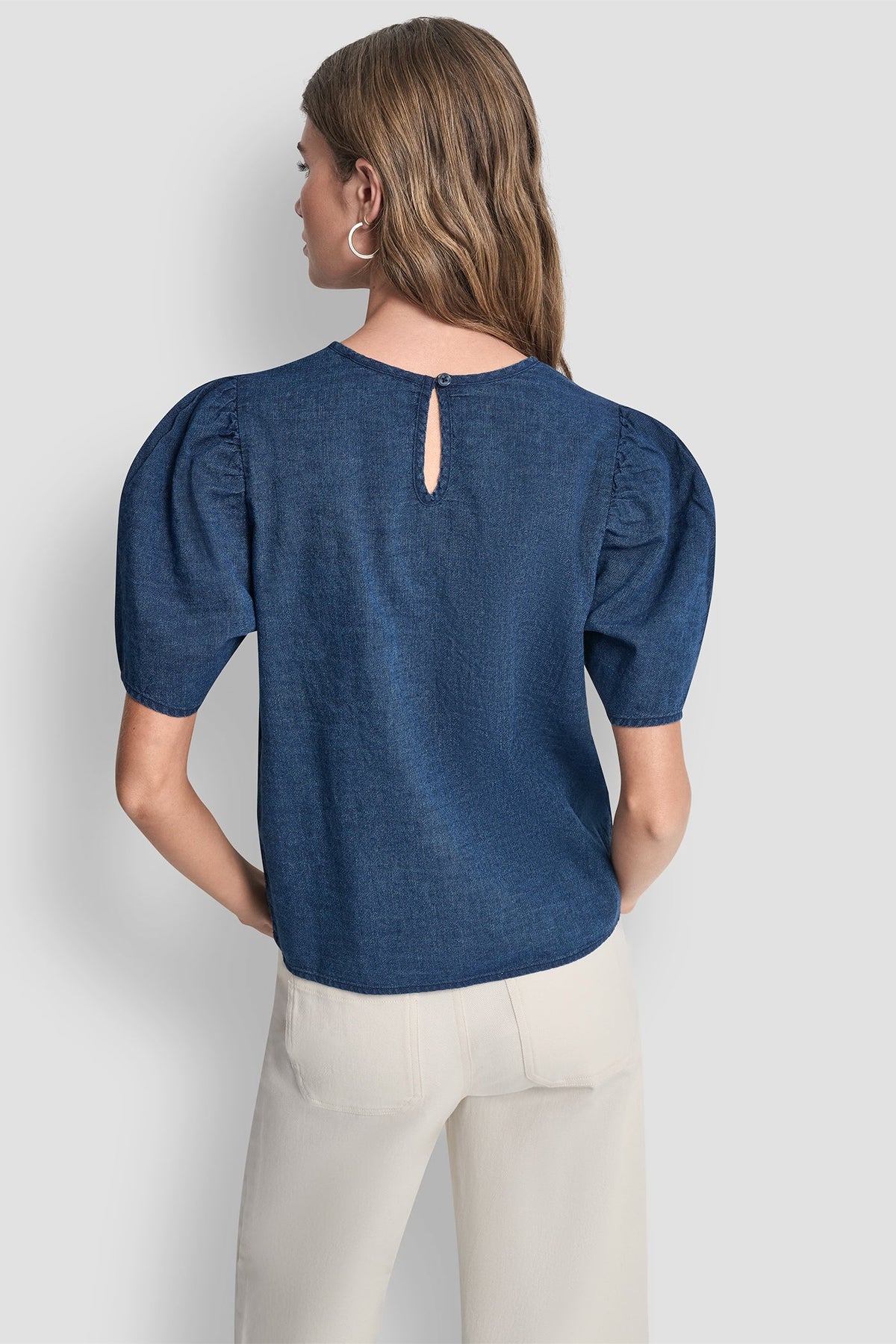 DKNY PUFF SLEEVE RUCHED FRONT SHIRT