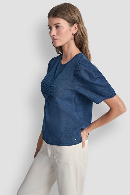 DKNY PUFF SLEEVE RUCHED FRONT SHIRT