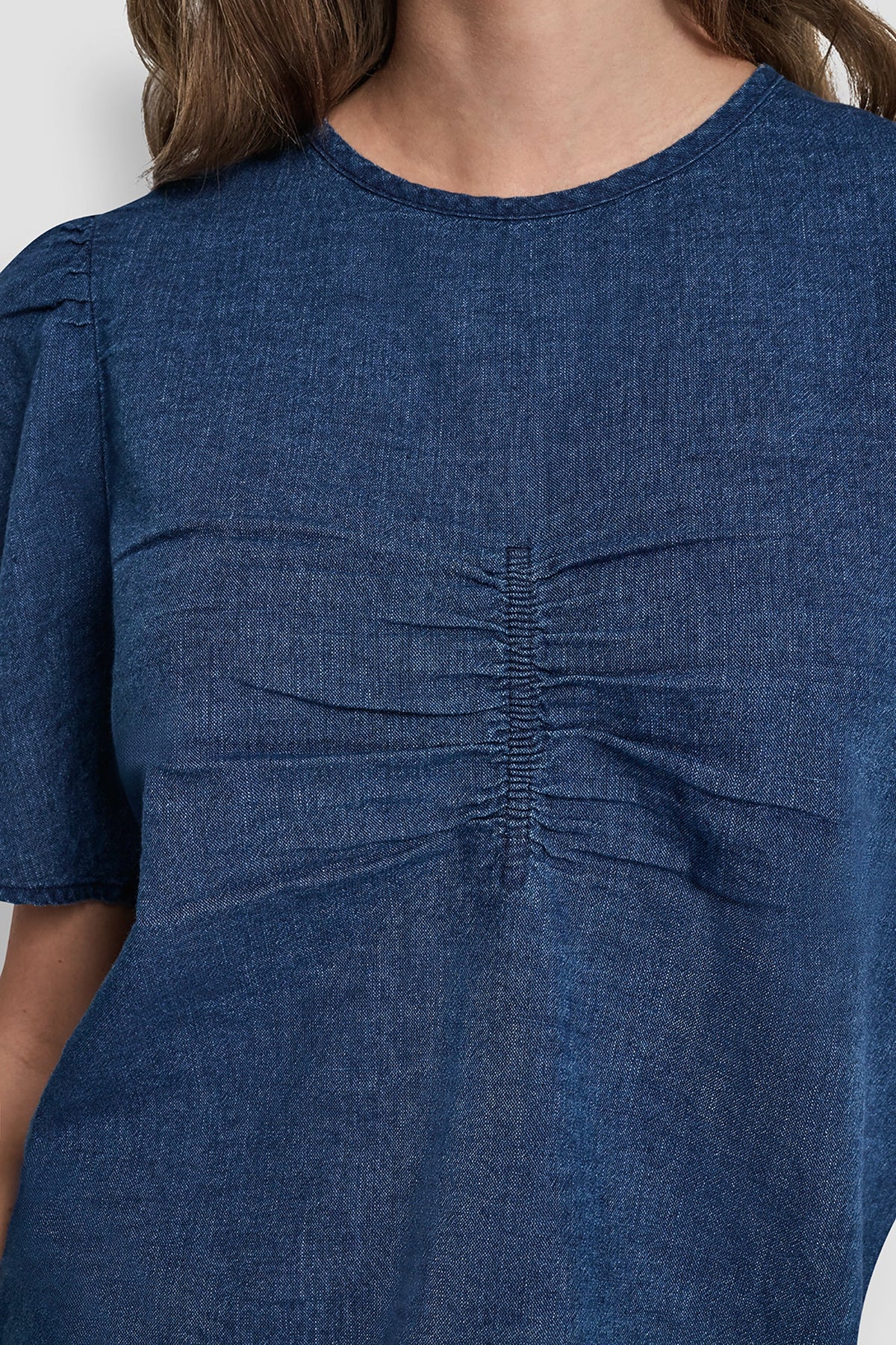 DKNY PUFF SLEEVE RUCHED FRONT SHIRT