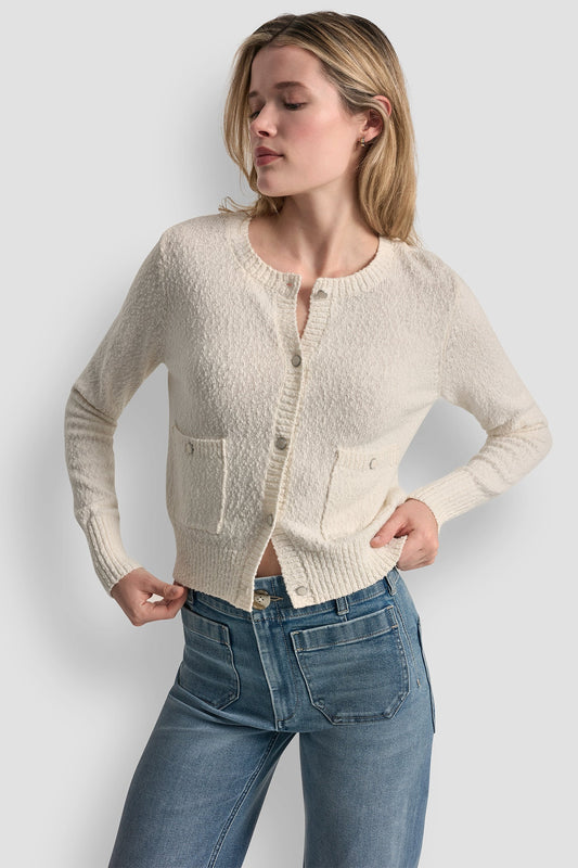 DKNY CREW NECK CARDIGAN WITH PATCH POCKETS