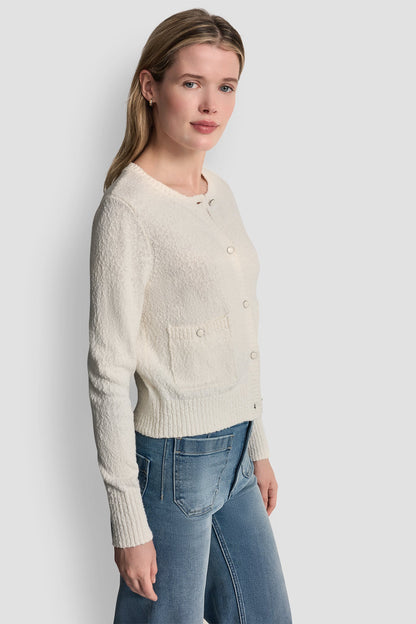 DKNY CREW NECK CARDIGAN WITH PATCH POCKETS