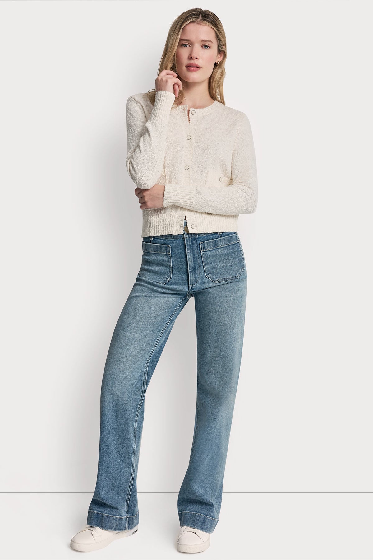 DKNY CREW NECK CARDIGAN WITH PATCH POCKETS