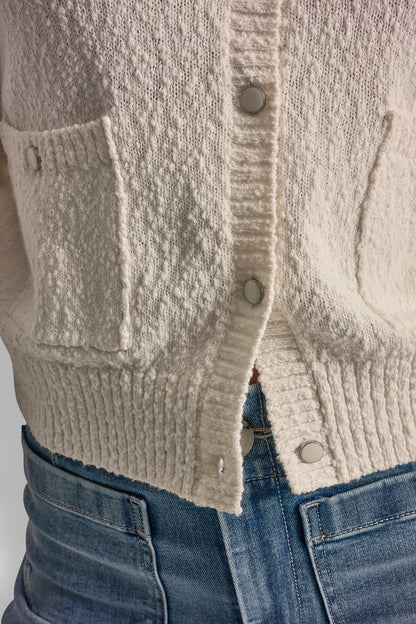 DKNY CREW NECK CARDIGAN WITH PATCH POCKETS