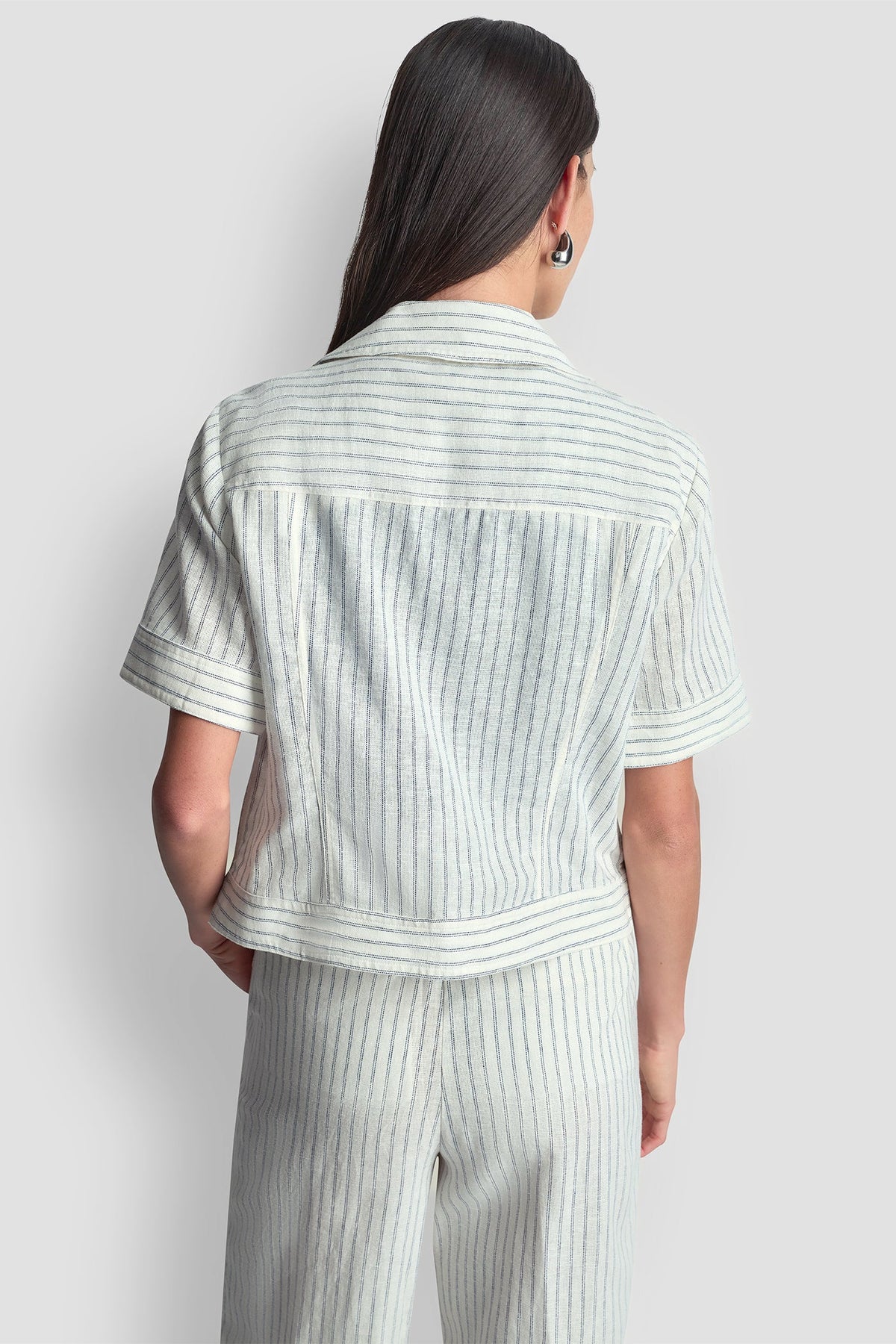 DKNY PINSTRIPE SHORT SLEEVE MOTO JACKET