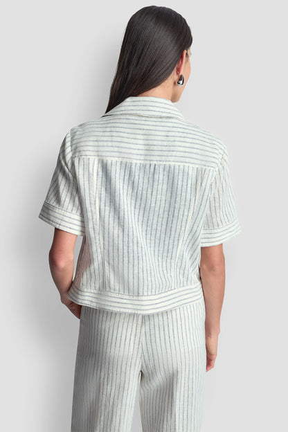 DKNY PINSTRIPE SHORT SLEEVE MOTO JACKET