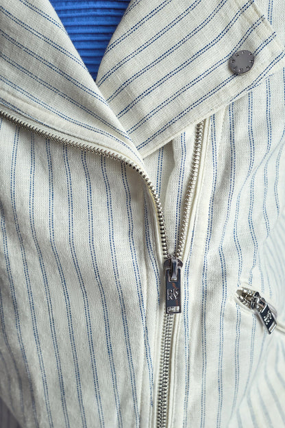 DKNY PINSTRIPE SHORT SLEEVE MOTO JACKET