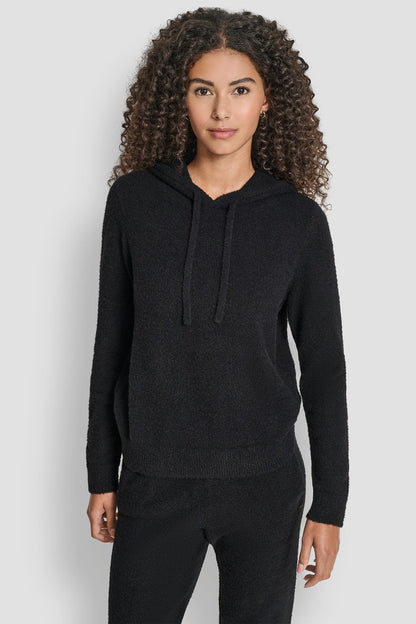 DKNY FEATHER YARN HOODIE WITH DRAWCORD AND TONAL LOGO