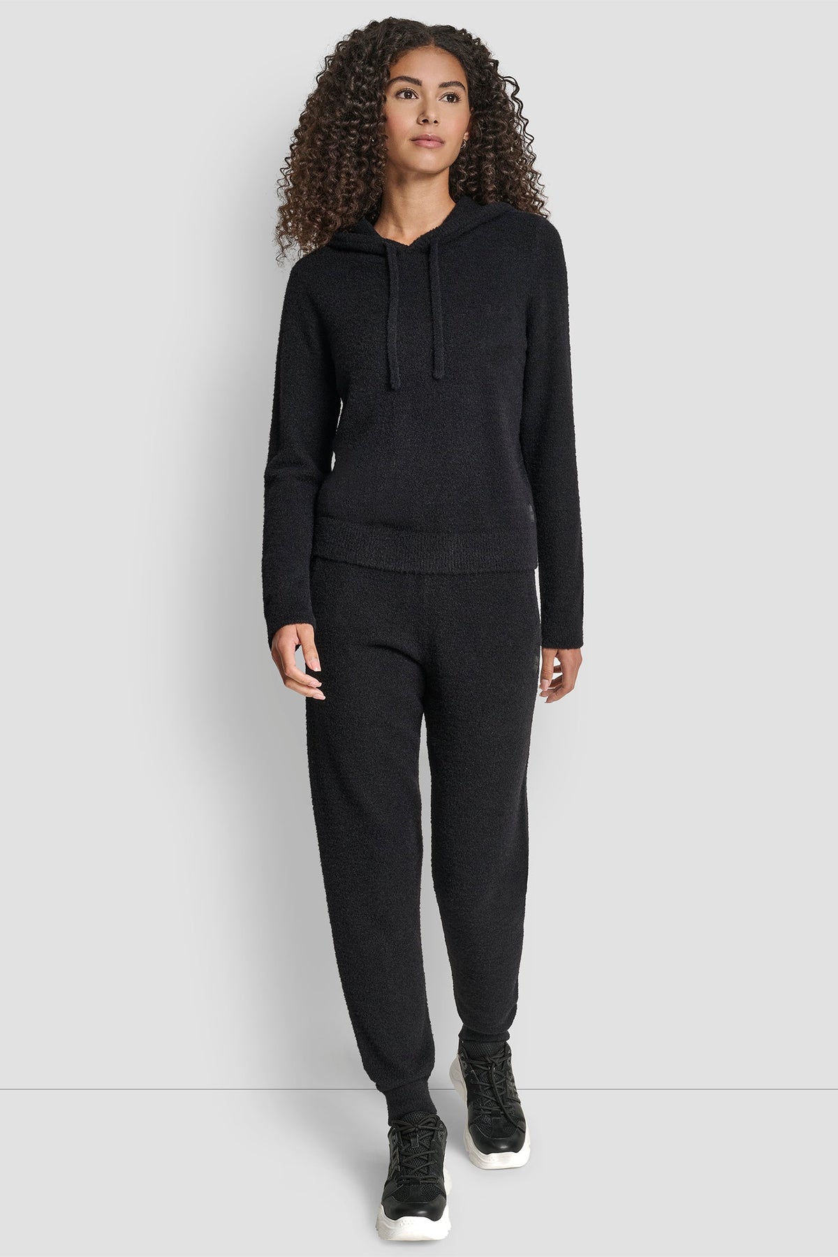 DKNY FEATHER YARN HOODIE WITH DRAWCORD AND TONAL LOGO