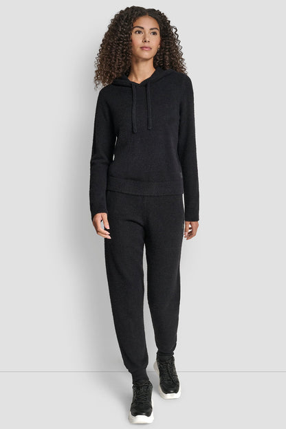 DKNY FEATHER YARN HOODIE WITH DRAWCORD AND TONAL LOGO