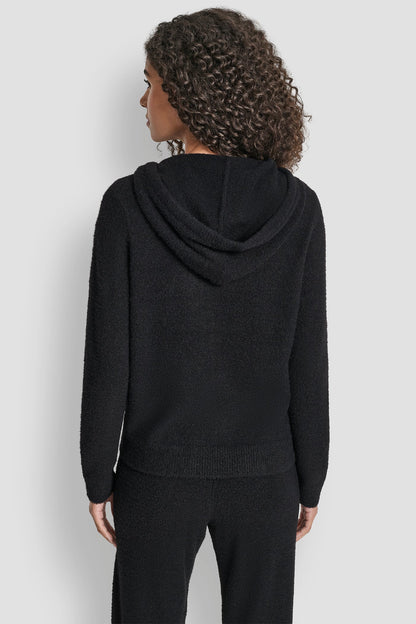 DKNY FEATHER YARN HOODIE WITH DRAWCORD AND TONAL LOGO
